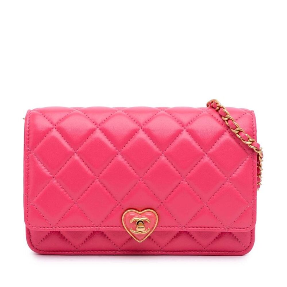 Pre Loved chanel Quilted Wallet on Chain Women Pink Crossbody Bags - Picture 1 of 8